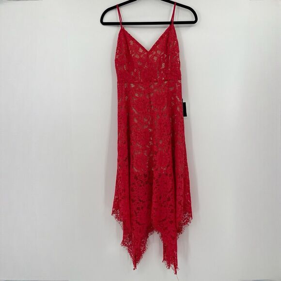 Lulus Womens Dress Size XS Red One Wish Lace Asymmetric Hem Sleeveless Midi - Picture 2 of 10